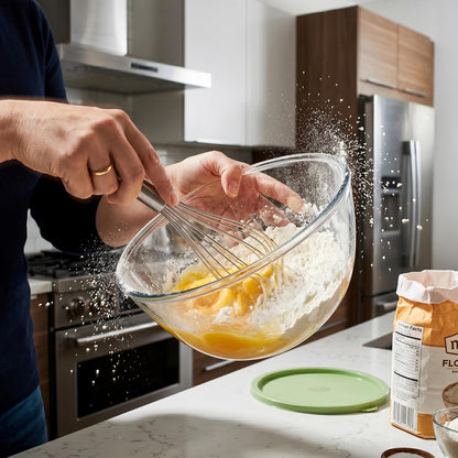 Large Glass Mixing Bowl with Lid - Large Glass Bowl for Salad, Serving, & Baking - Airtight Food Storage Container with Bpa-Free Green Lid, Microwave Safe4