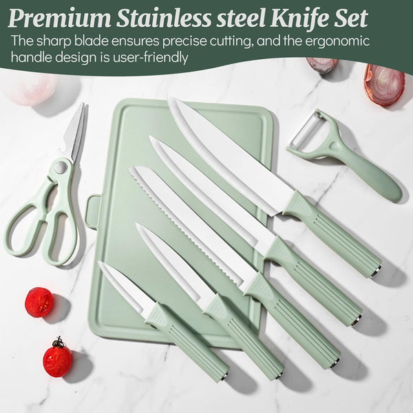 Kitchen Utensils Set and Knife Set with Acrylic Block, 17 Pieces Silicone Utensils Set for Cooking, Stainless Steel Knife Set with Built-In Sharpener, Scissors Spatula Turner (Green)4