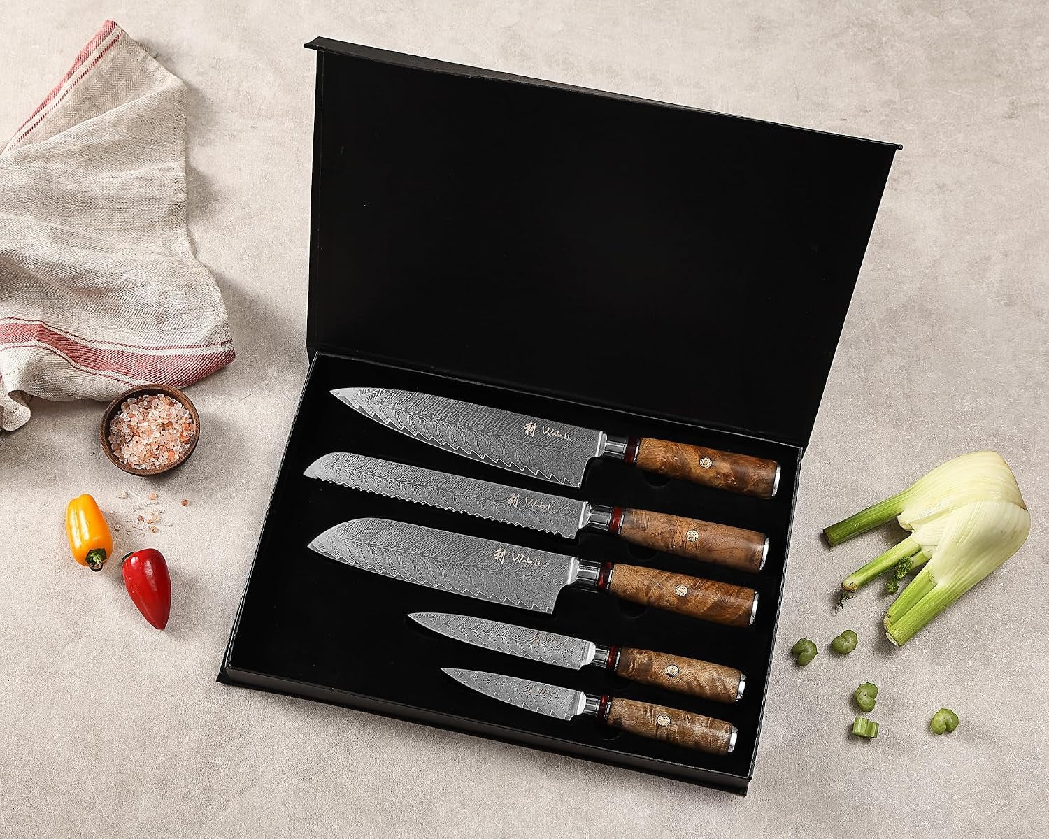 5-piece-damascus-kitchen-knife-set-with-magnetic-block-vg10-core-damascus-knife-set-with-block-67-layer-damascus-steel-sycamore-handles-chef-santoku-bread-utility-and-paring-knives