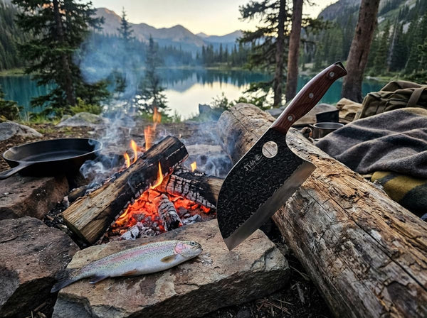 3PCS Butcher Knife Set, 7" Butcher Meat Cleaver, 7" Serbian Chef Knife and 6.5" Viking Knife, Hand Forged Kitchen Knife Set with Plastic Handle, Geat for Home, Camping, BBQ (Unique Finger Hole Design)8