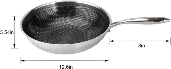 Hybrid Wok, 12 Inch Wok with Lid,Stainless Steel Woks & Stir-Fry Pans Non Stick, PFOA Free Cookware, Dishwasher and Oven Safe, Compatible with Induction2