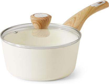 Ceramic Nonstick Sauce Pan with Lid, 1.5 Quart Small Saucepan, White Cooking Pot with Stay Cool Handle, Non Toxic Kitchen Sauce Pot, Non Stick Saucier Pan, Induction Pot, PFOA PTFE PFAS Free1