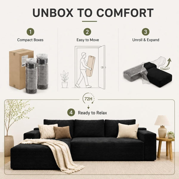96" Sectional Couches for Living Room Cloud Couch Sofa with L-Shape Upholstered Boneless Couchs Modern Modular Sectional Couch with Chaise5