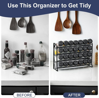Spice Rack Organizer for Cabinet, Spice Organizer with 28 Empty Spice Jars with Black Lids, Funnel, Spice Labels, Seasoning Organizer for Countertop, Cabinet, Kitchen, Pantry, Cupboard5