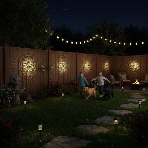 4 Pack Solar Fence Lights Metal Solar Powered Outdoor Wall Deck Step Lights Tree Theme Waterproof Fence Light for Garden Post Patio Backyard Yard Decor (Tree, 4 Pack)3