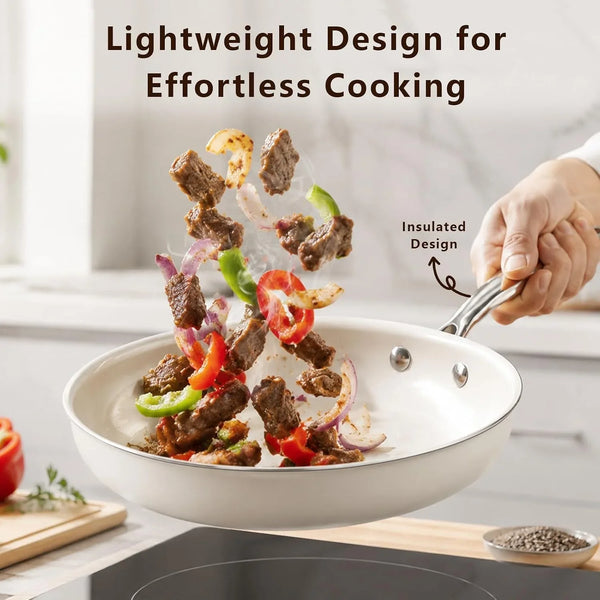 8" Nonstick Ceramic Frying Pan, Small Pan Non Toxic, White | PTFE & PFAS & PFOA Free Ceramic Coating, Dishwasher/Oven Safe, Induction Compatible, Suitable for All Stovetops7