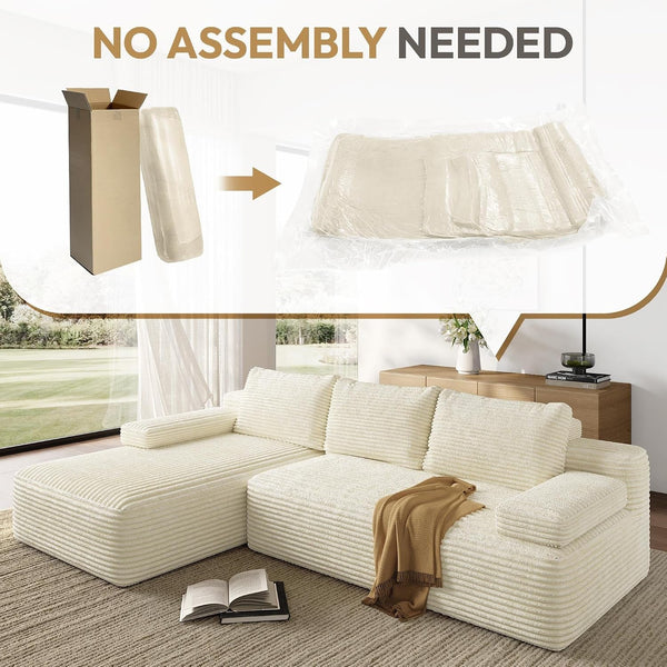 110" Sectional Sofa Boneless Couch with Chaise, Beige9