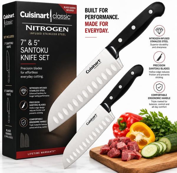 Classic 7" & 5" Santoku Knife Set with Guards - Nitrogen Infused Stainless Steel - C77TRN2-2PSAN1