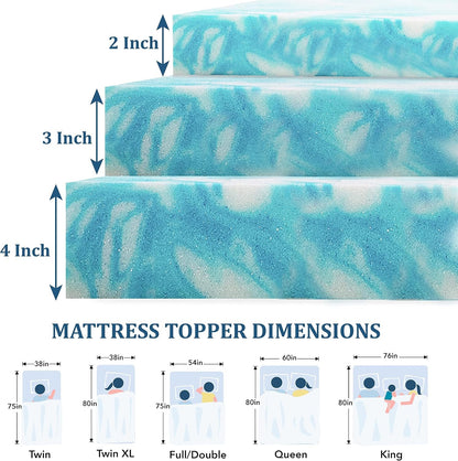EGO 2 Inch Twin Mattress Topper Gel Memory Foam for Pressure Relief | Cooling Gel Infused, Dorm Room Essentials Bed Topper in a Box, Certipur-Us Certified, 75"Lx38"W2