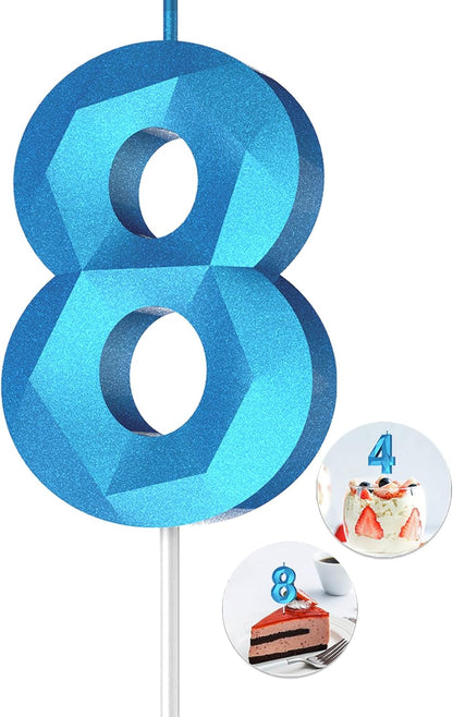Number Birthday Candles(8 Candle Blue) 3D Diamond Shape Number Happy Birthday Cake Candles for Birthday Party Wedding Decoration Reunions Theme Party1