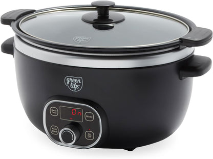 6QT Ceramic Nonstick Slow Cooker, Cooktop/Oven Safe, Black | Pfas-Free Nonstick Removeable Inner Pot, Dishwasher Safe Components, Programmable, Keep Warm, Delay Timer, Family Sized1