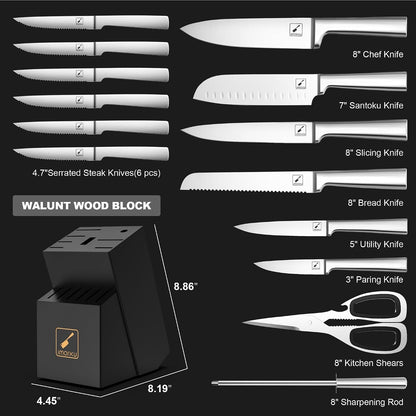 15 PCS Knife Set: Kitchen Knife Set with High Carbon Stainless Steel, Knife Block Set with Dishwasher Friendly Ultra Sharp Professional Chef Well Balance Knives Set, Best Gifts for Women Men4