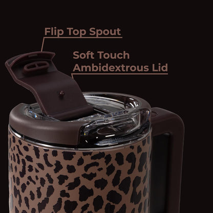 Coffee Traveler 20Oz Ceramic-Lined Mug with Handle, Brown Leopard6