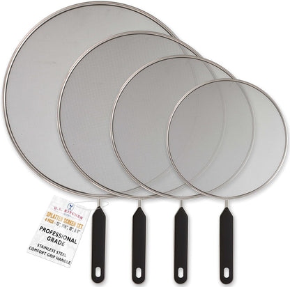 4-Piece Stainless Steel Splatter Guard Set (13", 11.5", 10",8”) Fine Mesh Cover, Grease & Oil, Splatter Screen for Frying Pan, Cooking Pots, with Comfort Grip Handles1