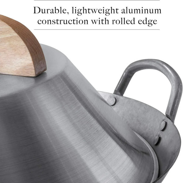Flat Bottom Wok with Lid, Hand Hammered Carbon Steel Wok Set, 14"7