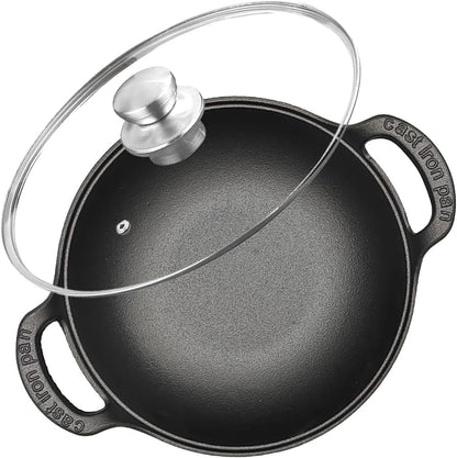 Cast Iron Wok with Dual Handle, Pre-Seasoned Stir-Fry Pans (Wok with Lid 11 Inch)1