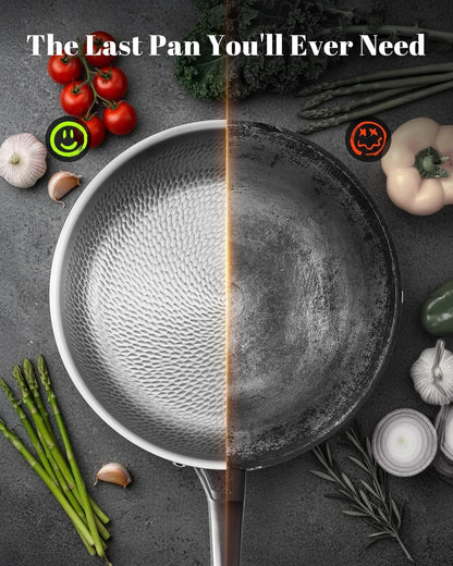 Titanium Wok Pans for Cooking,13In Pure Titanium Hammered Pro Pans, Non Stick Skillet for Cooking, Non-Toxic, PFAS/PFOA/PTFE Free Cookware, Dishwasher&Oven Safe, Kitchen Induction Compatible5