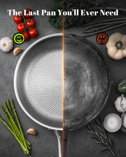 Titanium Pans for Cooking, 12 Inch Upgrade Non-Toxic Paella Pan with Lid | Titanium Hammered Pro Skillet,Pfas/Pfoa/Ptfe Free Cookware, Dishwasher&Oven Safe, Kitchen Induction Compatible3