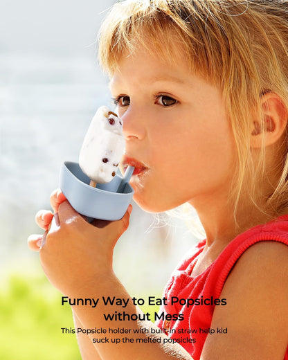 4Pack Drip-Free Silicone Popsicle Holders,  Popsicle Holder with Straw | with 2 Slots Fit Standard & Wide Sized Sticks Drip Free Popsicle Stick Holder Popsicle Drip Catcher3