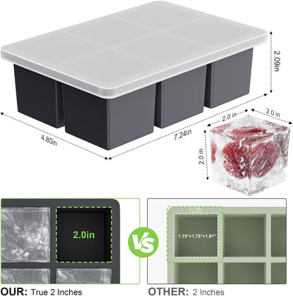 Large Ice Cube Tray for Whiskey: 2" Big Silicone Ice Tray with Lid for Whisky - 3Pack Old Fashioned Ice Cube Trays for Cocktail - Huge Square Cubed Bourbon Ice Cube Maker6