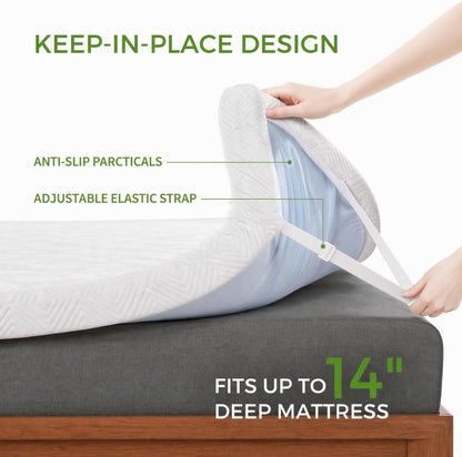 Twin XL Mattress Topper, 3 Inch Gel Memory Foam Topper for Dorm & College Students, Foam Pad with Non-Slip Washable Cover & Adjustable Straps, Pressure Relief, Certipur-Us Certified, White4