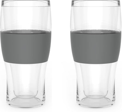 Freeze Beer Glasses, Freezable Beer Gifts for Men, Double Wall Insulated Pint Set, Tumbler for Cold Drinks, 16, Set of 2, Gray13