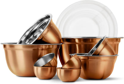 18 Piece Mixing Bowls Set with Airtight Lids, Stainless Steel Bowl Organizers, Food Storage Containers, Meal Prep, Nesting Salad Bowls for Cooking, Baking, Kitchen Use, Copper1