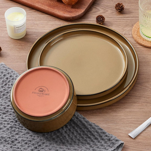 24 Piece Stoneware Dinnerware, Plates and Bowls Dishes Set for 82