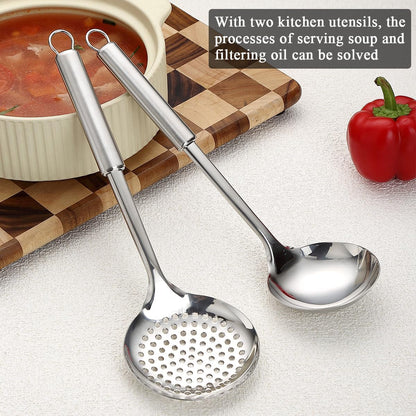 Stainless Steel Cooking Utensils Set 4 Pieces, Kitchen Tools Set Include Metal Spatula Set, Kitchen Skimmer, Soup Ladle, Kitchen Gadgets Essentials New Home Must Have5