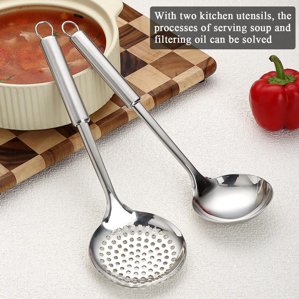 Stainless Steel Cooking Utensils Set 4 Pieces, Kitchen Tools Set Include Metal Spatula Set, Kitchen Skimmer, Soup Ladle, Kitchen Gadgets Essentials New Home Must Have5