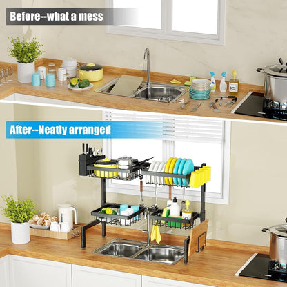 4 Baskets 2-Tier over the Sink Dish Drying Rack, 26.57"-35"5