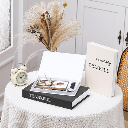 Set of 3 Thankful Grateful Blessed Decorative Books for Home Decor | Linen Faux Books, Stacked Neutral Modern Aesthetic Fake Storage Boxes, Coffee Table, Bookshelf or Mantle Display3