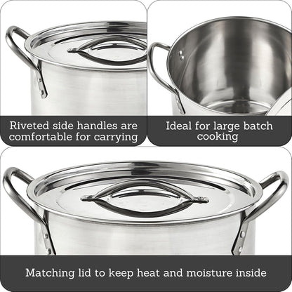 16 Qt Stainless Steel Stock Pot with Riveted Handles for Soups | Mirror-Polished Finish, Riveted Handles with Lid, Ideal for Soups and Stews2