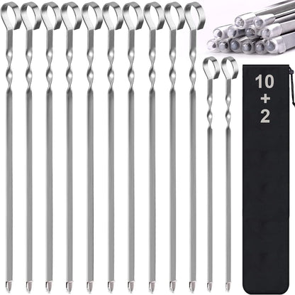 Skewers - 17" Kabob Skewers for Grilling, Metal Sticks for Kabobs Stainless Steel Flat Long Shish Kebab Reusable Grill BBQ Barbecue Sticks for Meat Chicken Vegetable, 12 Pack Bonus 14 Inch1