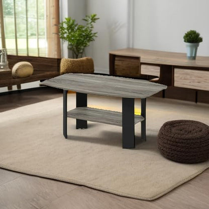 Simple Design Coffee Table, French Oak Grey/Black | Small Side Table Wih Open Shelf, Tabletop with Soft Edges, for Living Room, Home Office,6