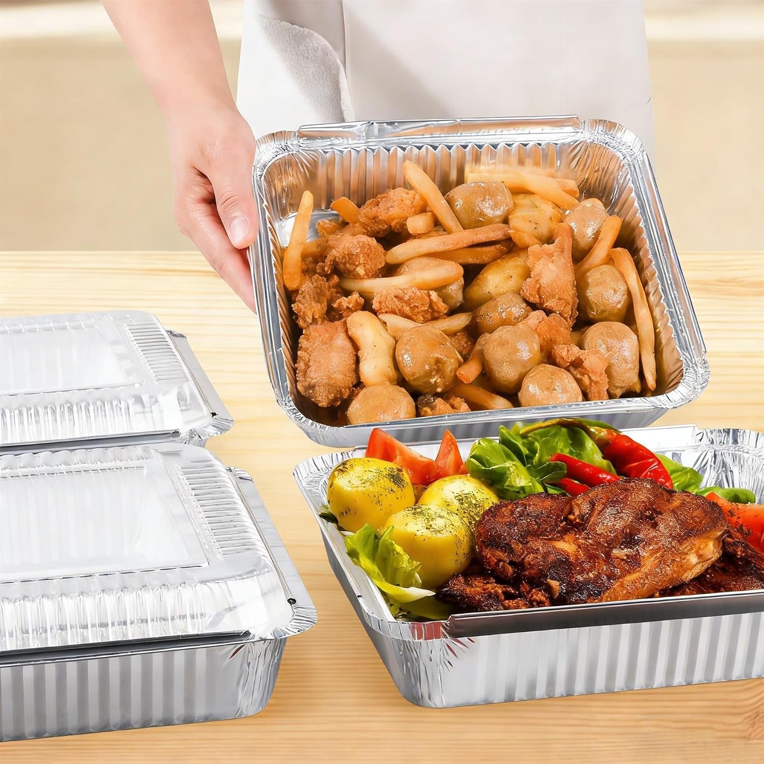 40-pack-8x8-inch-aluminum-pans-with-clear-plastic-lids-square-baking-cake-pans-foil-pans-with-lids-disposable-food-containers-great-for-cooking-heating-storing-prepping-food