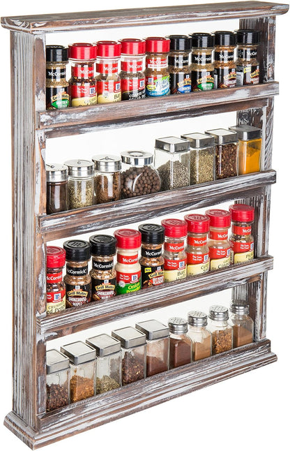 4 Tier Torched Wood Spice Rack Wall Mount Rustic Seasoning Shelf1