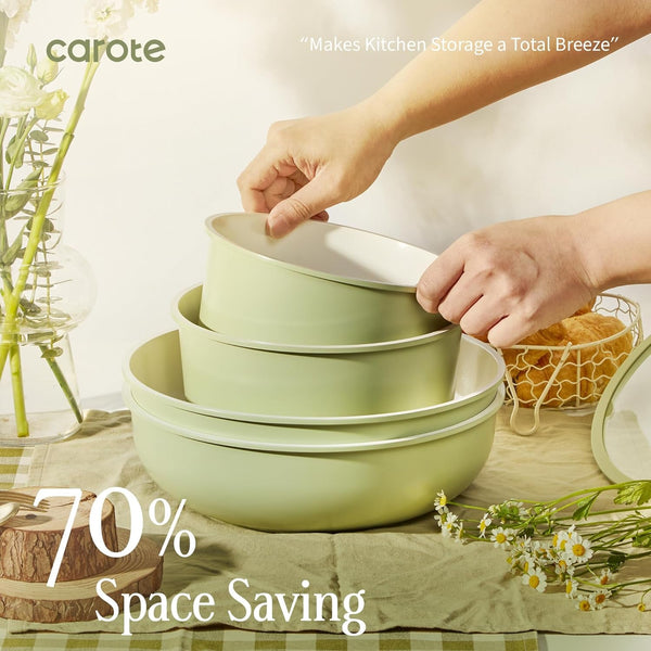 25Pcs Ceramic Cookware Sets, Nonstick Pots and Pans Set Non Toxic | Space Saving, Detachable Handle, Dishwasher & Oven Safe, PFAS Free, Kitchen/Apartment/Camping/Rv/ Traveling Cooking Sets4