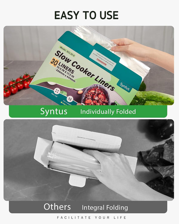 30 Slow Cooker Liners, Small Size 10.5"X 17.5" Fit 1QT to 3QT Pots | BPA Free, Heat-Resistant up to 400°F, Durable Nylon Blend, High Tenacity, 100% Leak-Proof, Disposable Liners, Easy Cleanup5