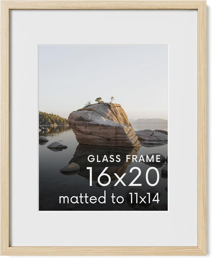 16X20 Picture Frame with Real Glass and Natural American Oak Matted to 11X14 - Oak 16X20 Wood Frame - Includes Vertical & Horizontal Hang - Ideal for Home, Office (16X20 In, Natural)1