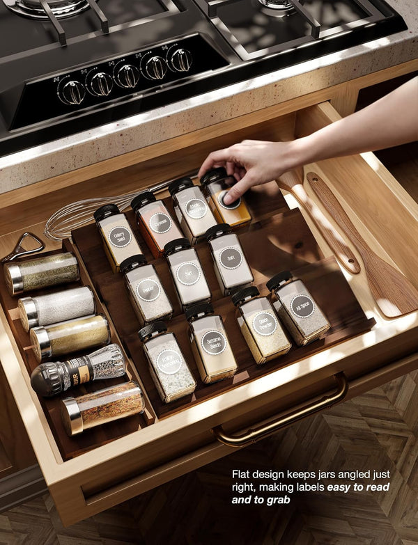Acacia Wooden Spice Rack Organizer for Cabinet, Pack 4, Walnut Color5