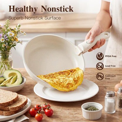18PCS Pots and Pans Set Cookware Set with Detachable Handle | Non Stick,Non Toxic, PFOA Free, Dishwasher ＆Oven Safe, All Stoves Are Compatible, White4