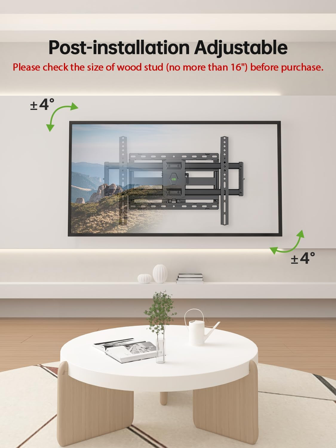 full-motion-tv-wall-mount-for-most-42-90-inch-flat-screen-led-4k-tv-mount-bracket-dual-swivel-articulating-tilt-6-arms-max-16-wood-studs-vesa-600x400mm-holds-up-to-132lbs