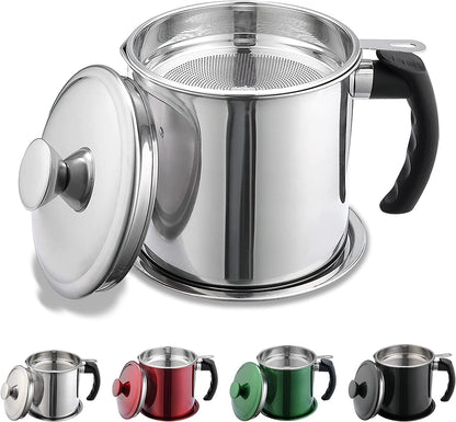 Bacon Grease Container with Strainer, 48 Oz Stainless Steel Oil Container, Pot Fat Storage with Lid, Easy Grip Handle Suitable for Storing Frying Oil and Cooking Grease 1. Silver1