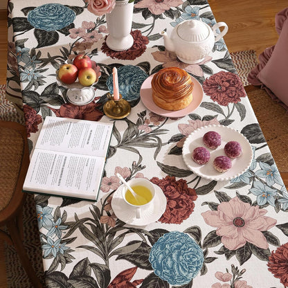 Designer Rectangular Linen Tablecloth,118"X67"-Burgundyred4