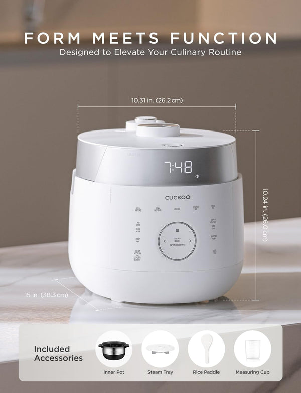 CUCKOO Twin Pressure Induction Rice Cooker, 12-Cup Cooked, CRP-LHTR0609FW | 6-Cup Uncooked Capacity, Nonstick Inner Pot, 21 Menus, Turbo Rice in 12-19 Minutes, Auto Clean, Voice Guide, Made in Korea6