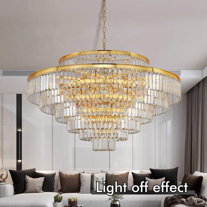 Crystal Chandeliers Modern Style Gold 39 Inch & Lights round Hanging Classic, Pendant Ceiling Chandelier Lighting Fixture 7-Tier for Dining Room Living Room3