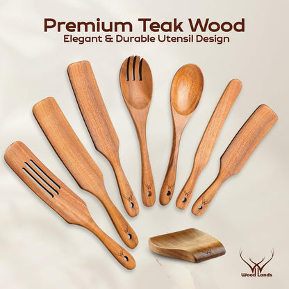 8PCS Wooden Spurtle Set for Cooking – Handmade Premium Wooden Spatula & Turner Set, Nonstick Friendly Flat Frying Utensils with Long Comfortable Handles, Durable Natural Wood Kitchen Tools7
