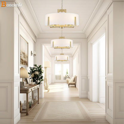 20In Gold Drum Chandelier 8-Light Modern White Fabric, Adjustable2