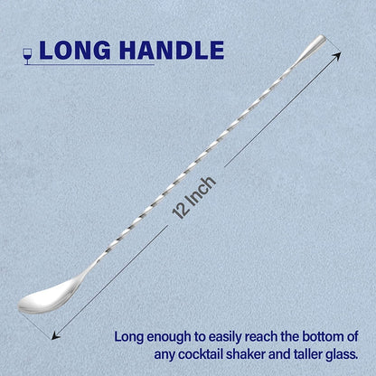 Bar Spoon Cocktail Mixing Stirrers, 2Pcs, 12” Long Handle, Silver | 18/8 Stainless Steel, Long Drink Spoons, for Stirring Coffee & Cocktails2